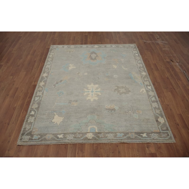Hand Knotted Oriental 100% Wool Carpet Transitional Floral Greys & Charcoal Oushak Area Rug - 6' 5'' X 5' 2''