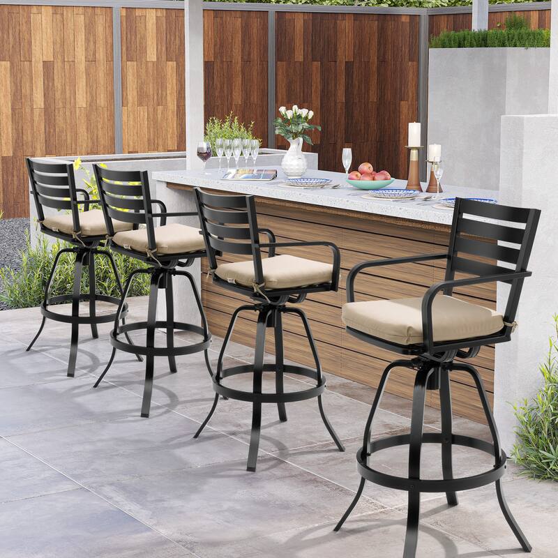 Outdoor Patio Swivel Aluminum Bar Stools Dining Chairs with Sunbrella Cushion