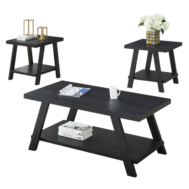 Modern Storage 3-Piece Coffee Table Set with Shelf and Wide-angled Legs for Living Room