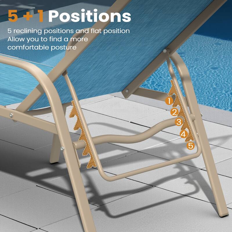 VredHom Outdoor Aluminum Adjustable Patio Chaise Lounge Chairs