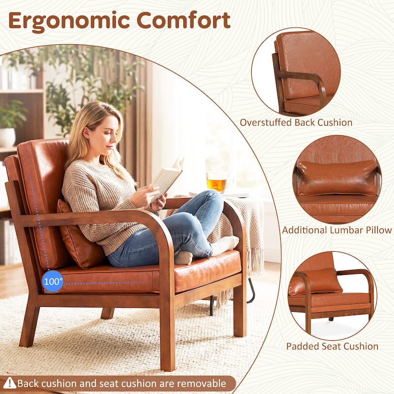 Gymax 2PCS Linen Fabric Upholstered Armchair w/ Lumbar Pillow
