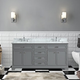 72 Inch Double Bathroom Vanity, Grey With Carrara Marble Top - Bed Bath 