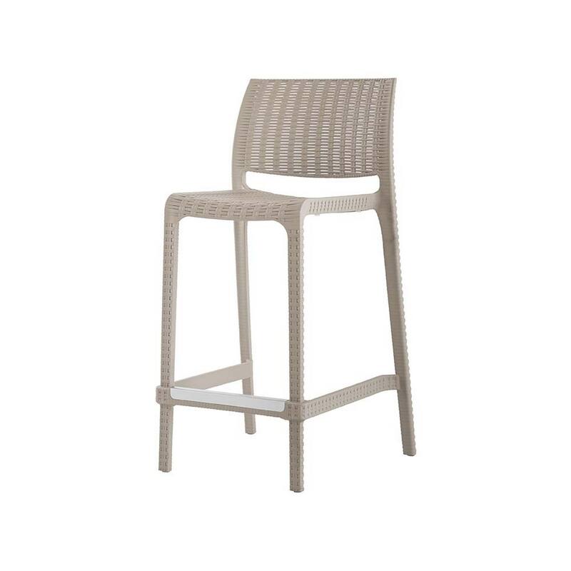 HomeRoots Set of Four 26" Taupe Faux Rattan Heavy Duty Plastic Low Back Outdoor Counter Height Bar Chairs