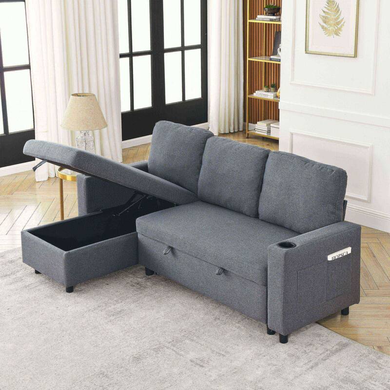 Modern L-Shaped Convertible Sofa Bed with Storage, Reversible Sleeper Sofa Couch for Living Room, Office, and Small Spaces