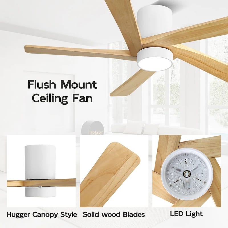 MLiAN 54" Solid Blades Indoor Flush Mount Ceiling Fan with Light Kit and Remote