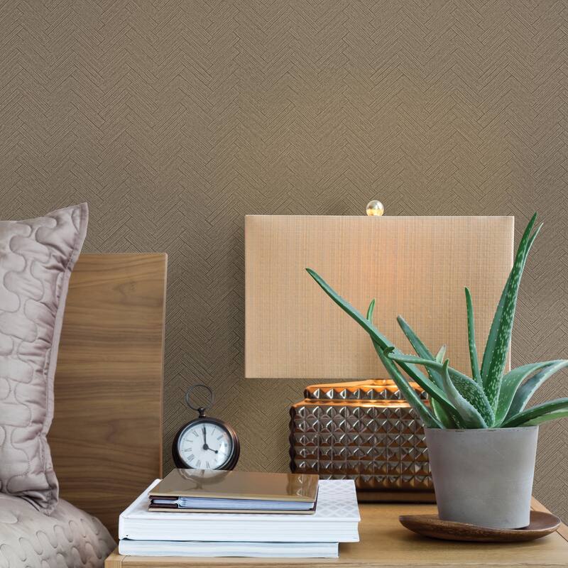 Karma Brown Herringhone Weave Wallpaper