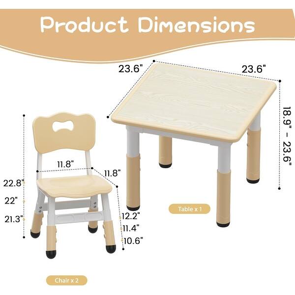 dimension image slide 0 of 2, Height Adjustable Kids Table and 2 Chairs for Reading