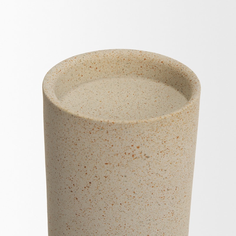 Qamra Short Beige Textured Metal Pillar Candle Holder - 3.5 x 3.5 x 9.25