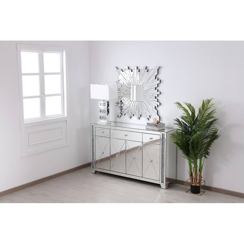 60 in silver crystal mirrored credenza
