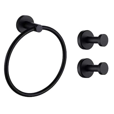 3-Piece Bath Hardware Set with Towel Ring and 2 pcs Towel Hooks in Stainless Steel Matte Black