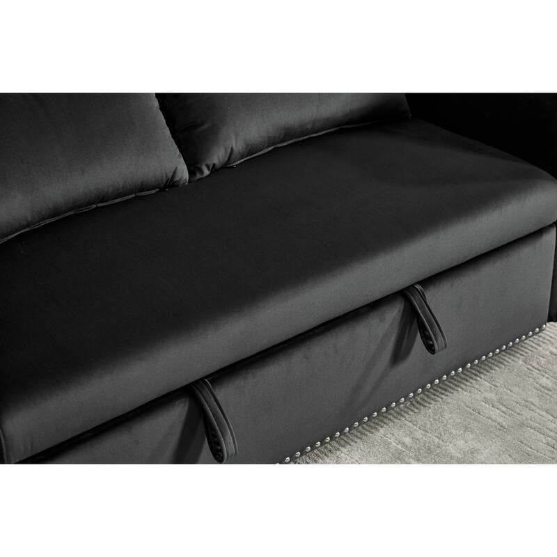 55" 3-in-1 Velvet Sleeper Futon Loveseat with 2 Pillows Recline Pockets
