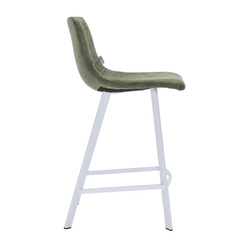 Elland Leather Bar Stool - Modern Counter Height Stool with White Stainless Steel Legs for Kitchen Island or Home Bar Set of 2