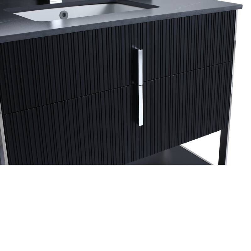Fine Fixtures Serenity Modern Bathroom Vanity with Black Sintered Stone Top