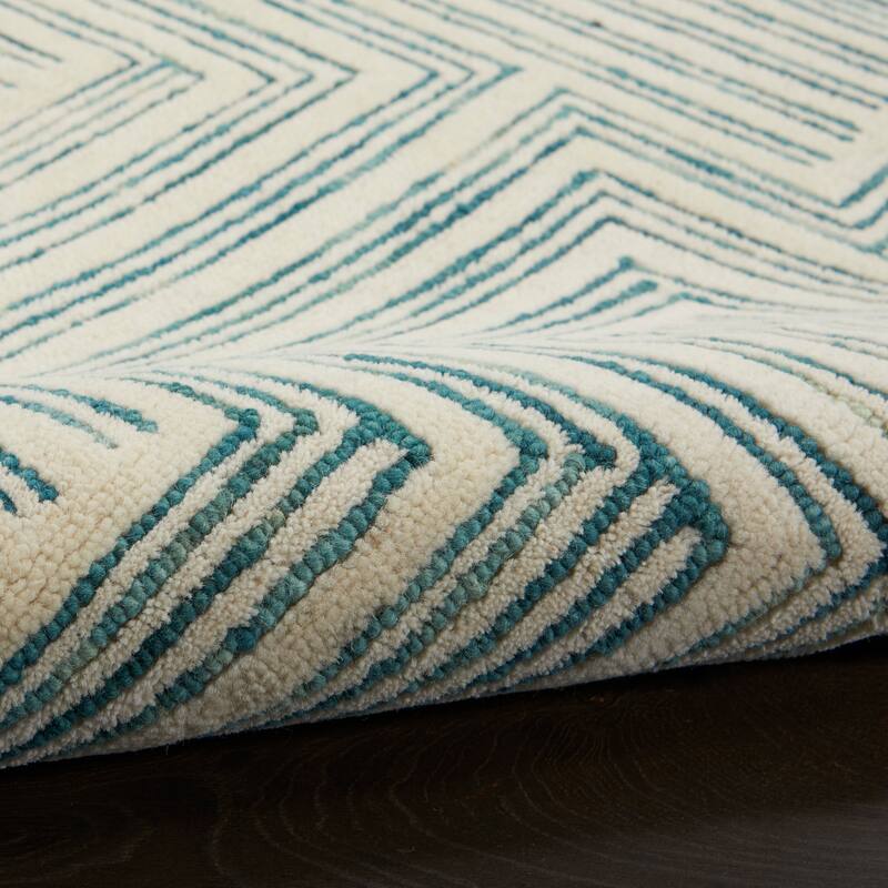 Nourison Linked Modern Geometric Ivory Turquoise Blue Area Rug