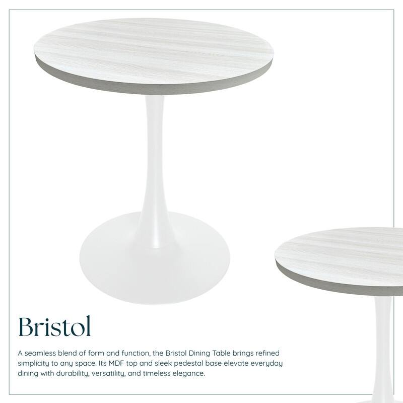 Bristol 36" Round Dining Table for 4 with MDF Top and Modern White Iron Base for Kitchen & Dining Room