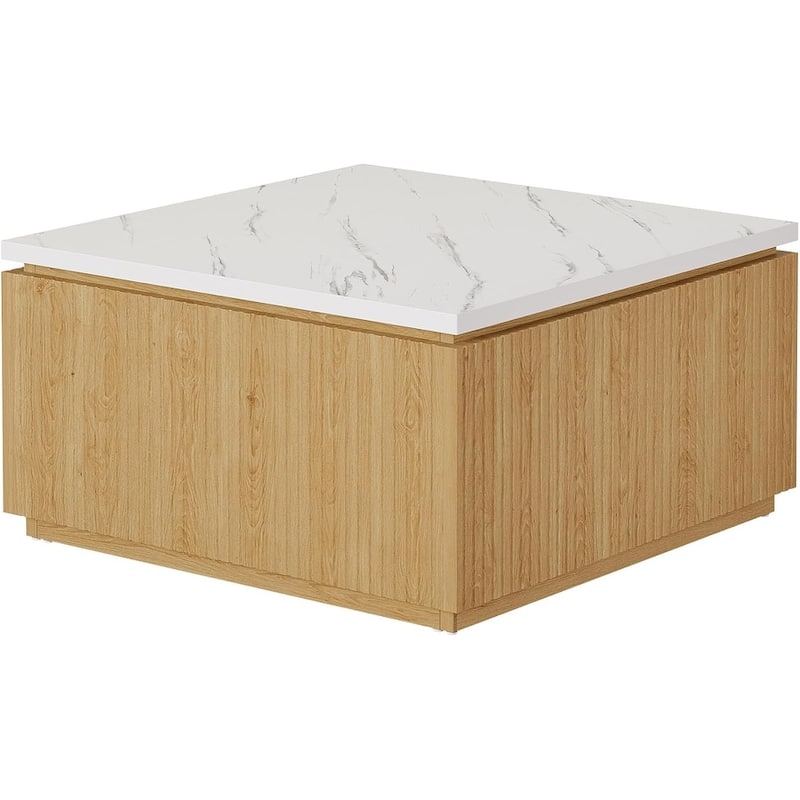 31.5" Square Coffee Table, Modern Faux Marble Top with Wood Accents