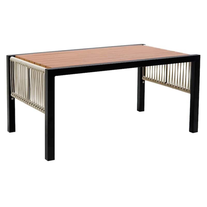 Outdoor Iron Sofa Set with Rattan Decoration Waterproof Rust-proof Table for Garden Use Gray
