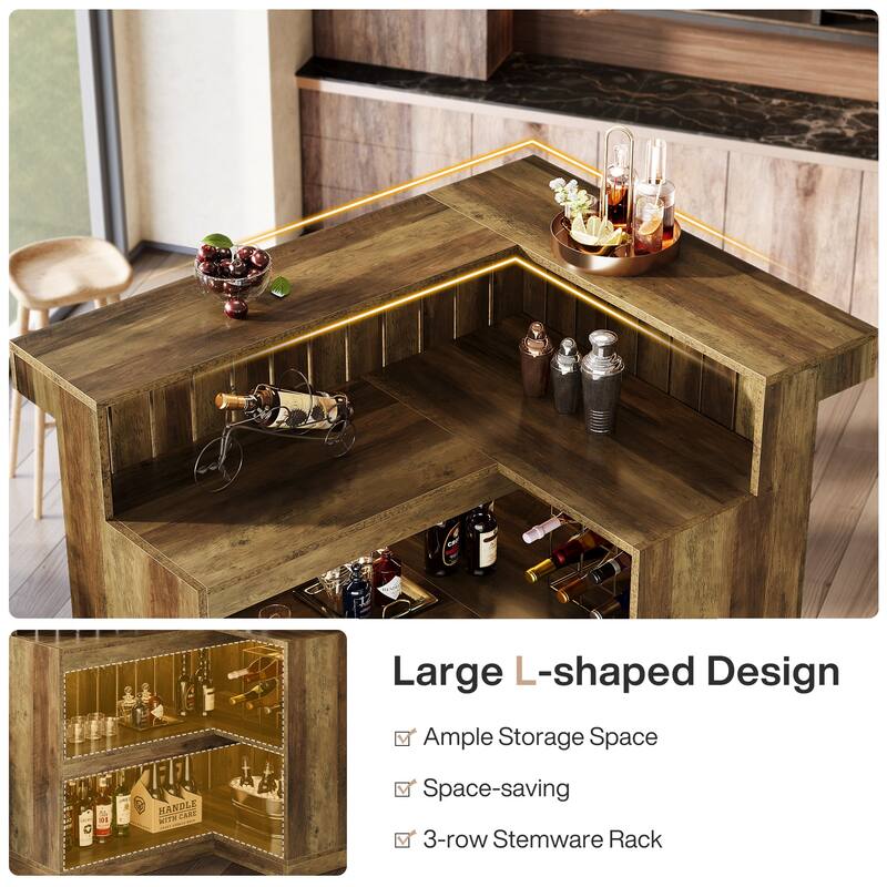 4-Tier L-Shaped Corner Home Liquor Bar Unit Table with Storage