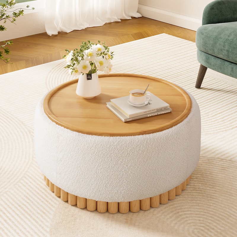 Round Storage Ottoman with Solid Wood Legs & Reversible Lid by Harper&Bright Designs