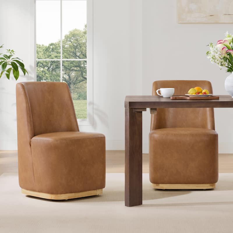 Brian Modern Dining Chairs with Casters&Wood Base Set of 2