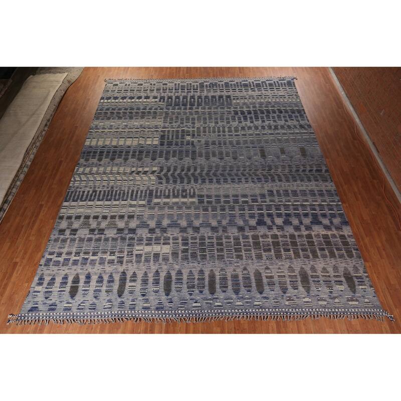 Blue Moroccan Palace Size Area Rug Handmade Wool Carpet - 14'9"x 18'0"