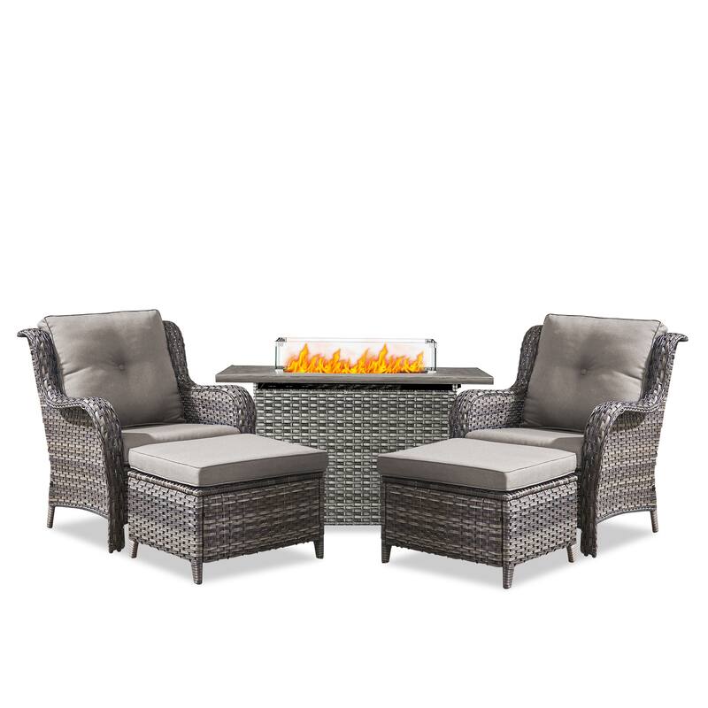 Fire Pit Table with Patio Chairs Ottomans