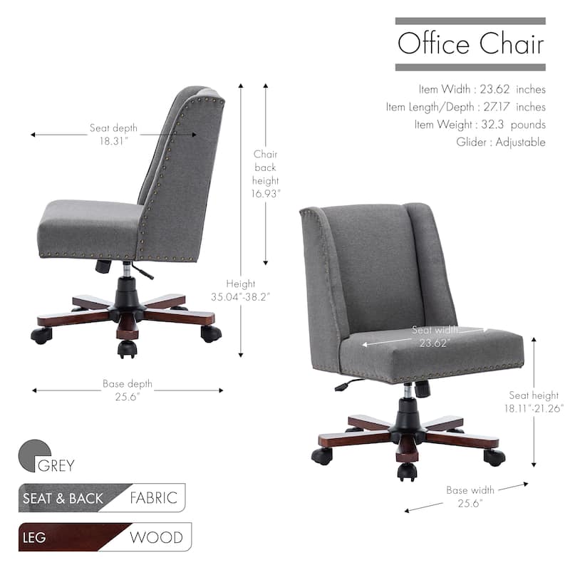 Porthos Home Hanzo Swivel Office Chair, Fabric Upholstery, Wooden Base