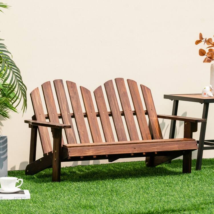 2-Person Outdoor Adirondack Chair with Slatted Seat - 22"x 20" x 35.5"