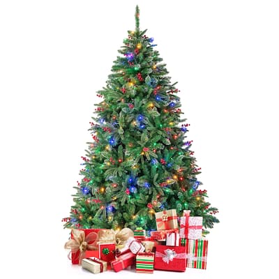 7 FT Pre-Lit Artificial Christmas Tree with Multi-Color LED Lights