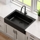 preview thumbnail 7 of 11, Parker Matte Black Fireclay 34″ Single Bowl Quick-Fit Farmhouse Apron Front Drop-in Kitchen Sink and Drain