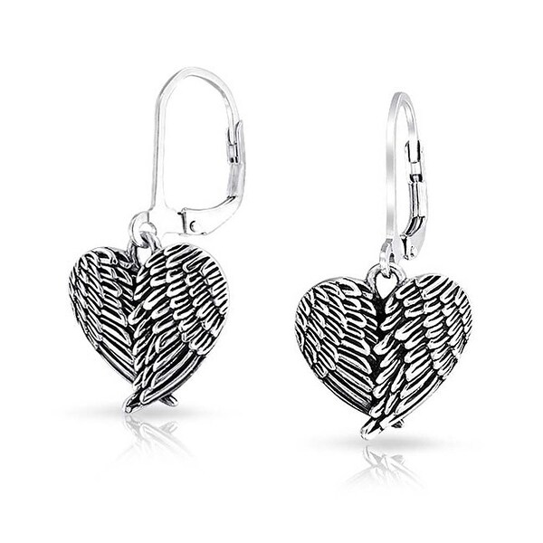 Oxidized Angel Wing Heart Sterling Silver Leverback Earrings Oxidized Angel Wing Heart Sterling Silver Leverback Earrings
