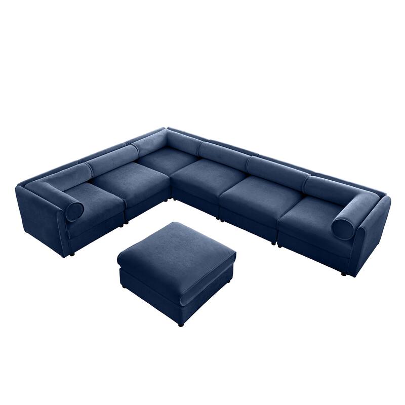 Modern 7-Piece Modular Sofa with Storage Armrests 6 Seats & 1 Storage Ottoman