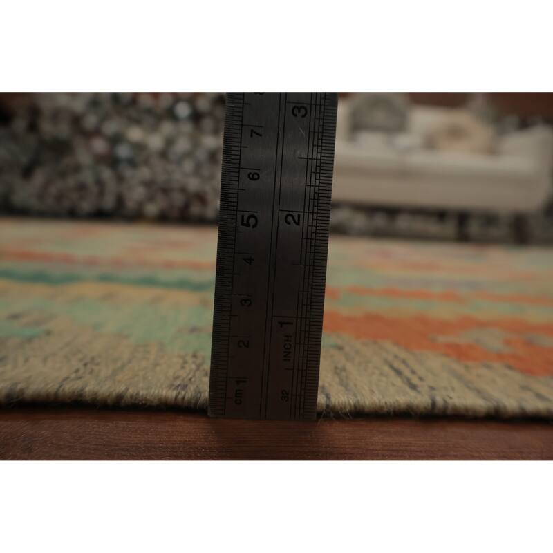 Hand Woven Oriental 100% Wool Carpet Southwestern Tribal Beige & Ivories Kilim Area Rug - 9' 7'' X 6' 9''