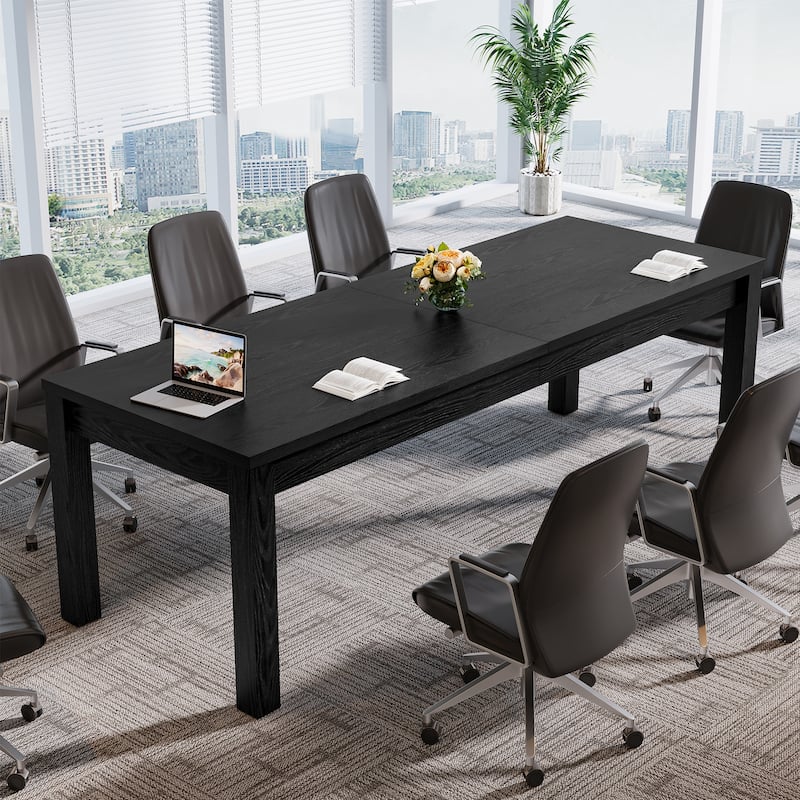 6.5 ft Solid Wood Conference Table, 78.7" Rectangular Meeting Table - Black