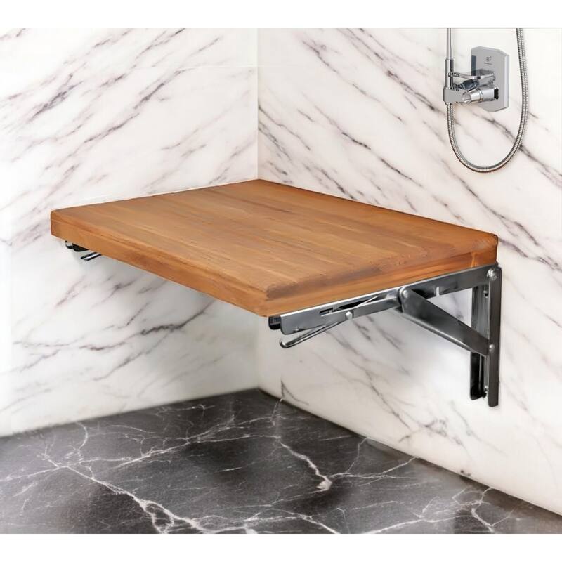 HomeRoots 17" Premium Wall Mount Teak Shower Bench - 30"  W x 12.5"  D x 2"  H