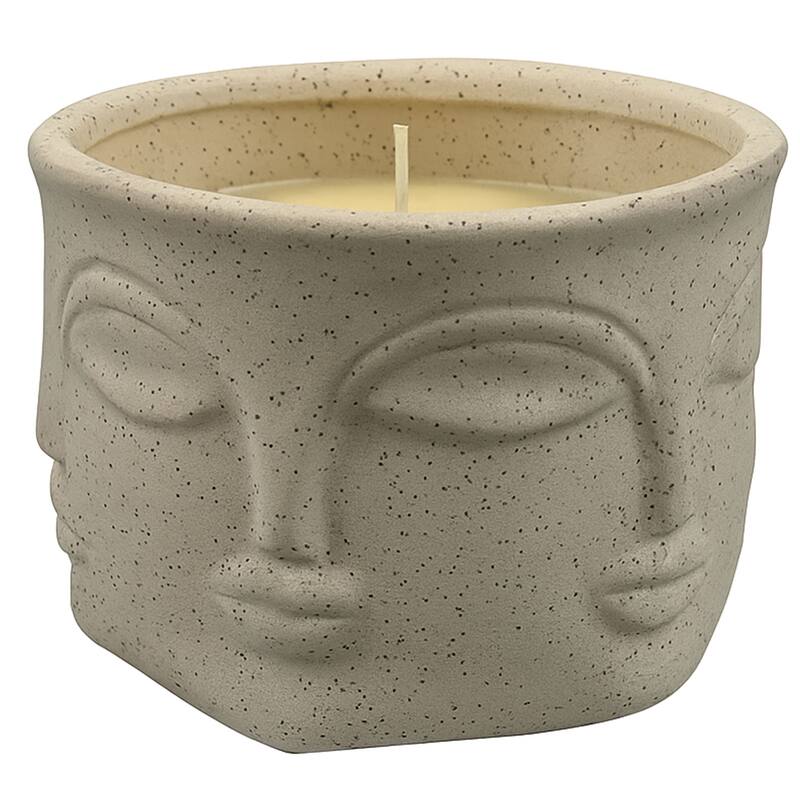 Cream Resting Face Relief Candle Bowl 9 oz Sculpted Ceramic Aria - Off-White