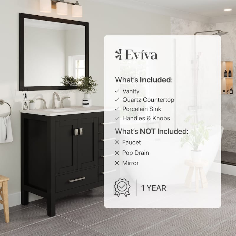 Eviva Aberdeen 36"W Espresso Bath Vanity with WH Carrara Quartz Top