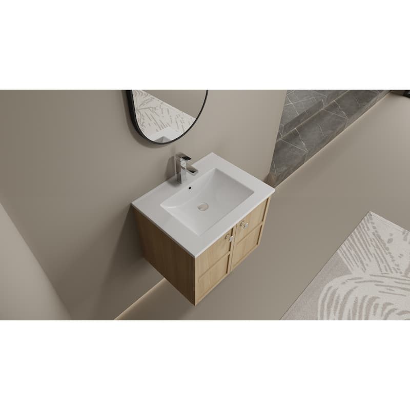 GDFStudio - Cairo Modern Wall-Mounted Bathroom Vanity Set with Scratch-Resistant Resin Sink & Soft Close Doors