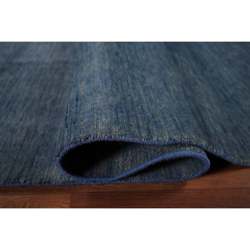 Modern Gabbeh Area Rug Hand-Knotted Oriental Blue Wool Carpet - 6'7" x 9'10"