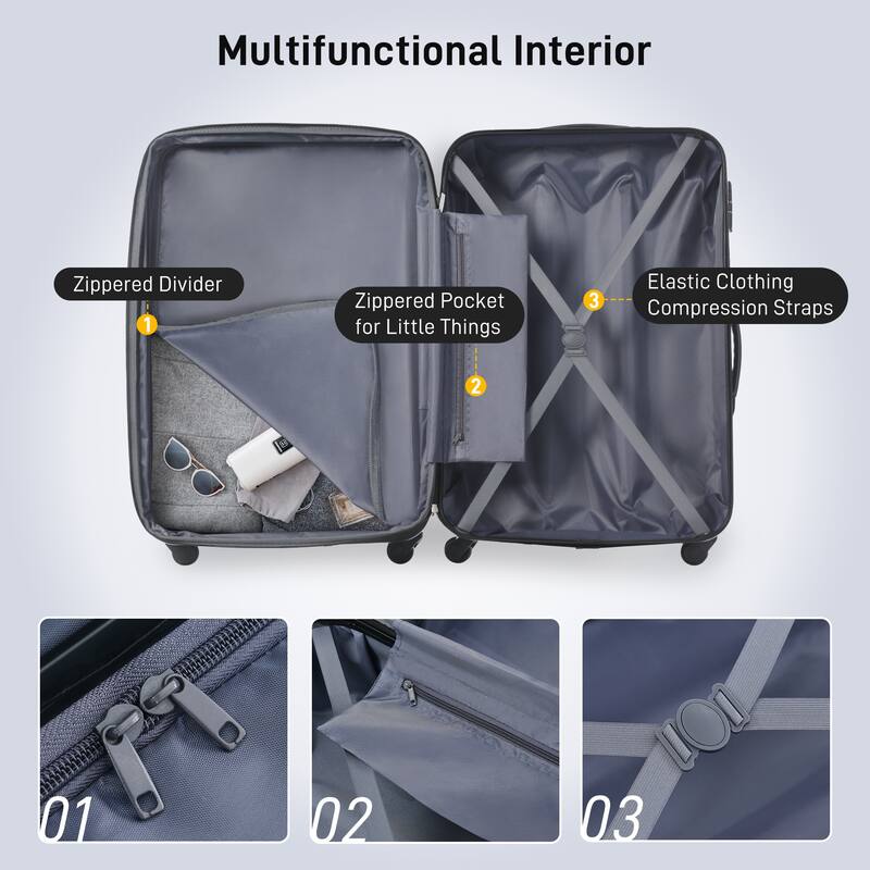 3 Piece Luggage Set ABS Hardside Lightweight Suitcase Set with Spinner Wheels and TSA Lock, 20" 24" 28" Luggage Case