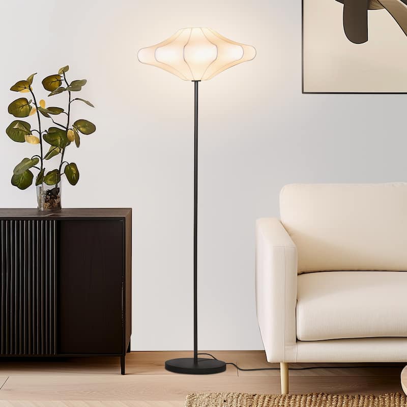 Brightech Atlas 67 in. Classic Black Modern & Contemporary LED Standard Floor Lamp with White Plastic Round Shade