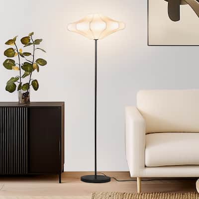 Brightech Atlas 67 in. Classic Black Modern & Contemporary LED Standard Floor Lamp with White Plastic Round Shade