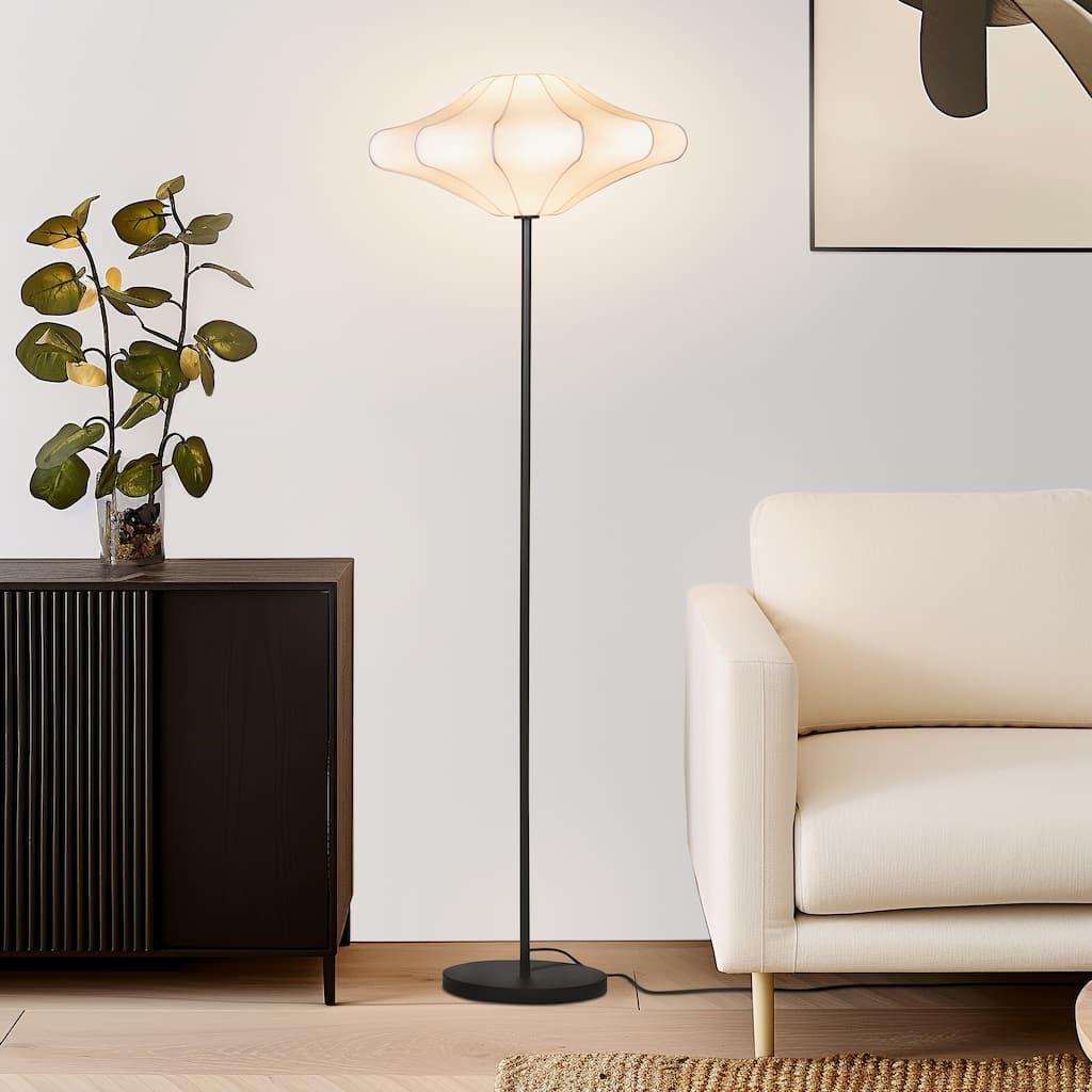 Brightech Atlas 67 in. Classic Black Modern & Contemporary LED Standard Floor Lamp with White Plastic Round Shade