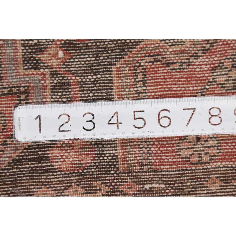 Geometric Orange Hamedan Vintage Runner Rug Handmade Wool Carpet - 3'6" x 10'1"
