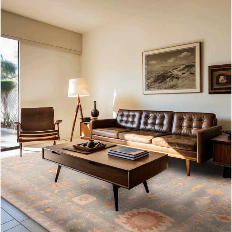 ECARPETGALLERY Hand-knotted Modern Oushak Sage Wool Rug - 8'11 x 11'9