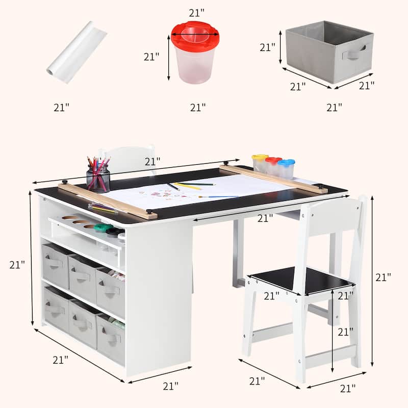 Kids Art Table and 2 Chairs with Storage Bins,Toddler Activity Table