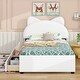 preview thumbnail 1 of 7, Pine Wooden Twin Size Upholstered Platform Bed with Cartoon Ears Shaped Headboard, Kid's Bed with 2 Drawers, White White