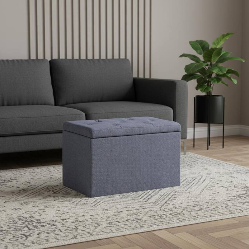 HomeRoots 17" Dark Gray Linen Tufted Storage Ottoman - Dark Gray - 17.00 in. x 18.50 in. x 29.00 in.