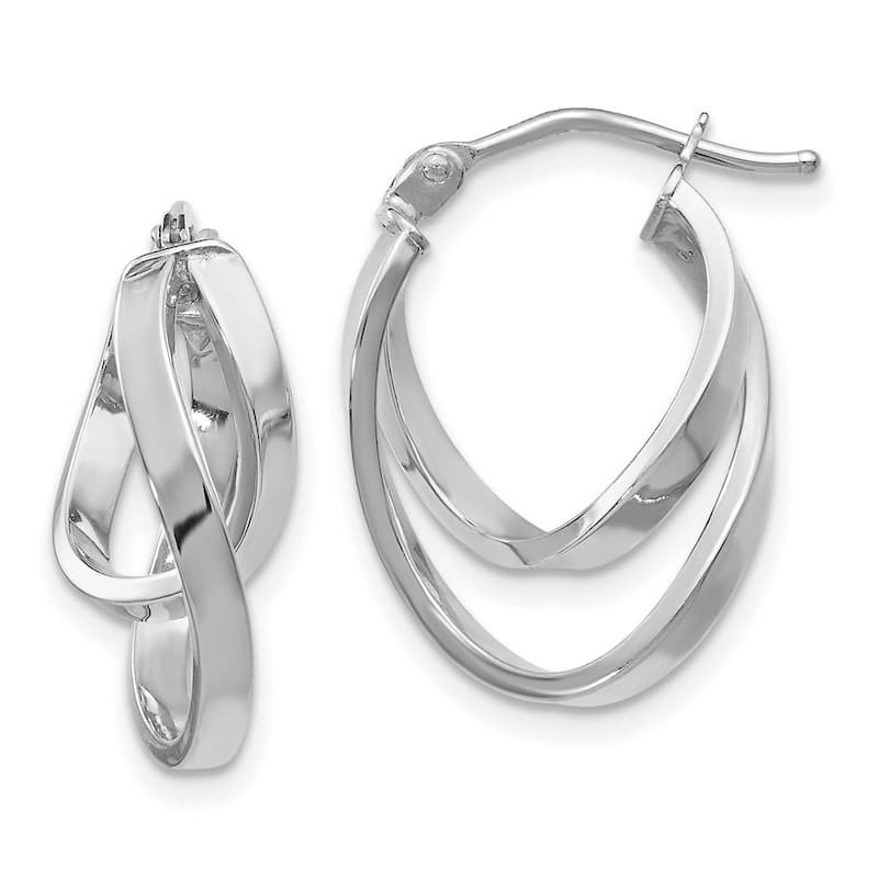 Curata 14k White Gold 17x7mm Polished Double Twist Oval Hoop Earrings