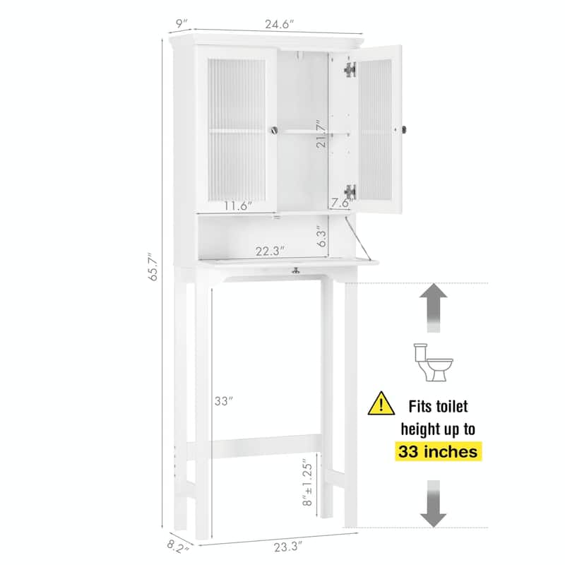 COSTARS Over-the-Toilet Storage Cabinet with Muro Glass Doors & Tilt-Out Cube, White